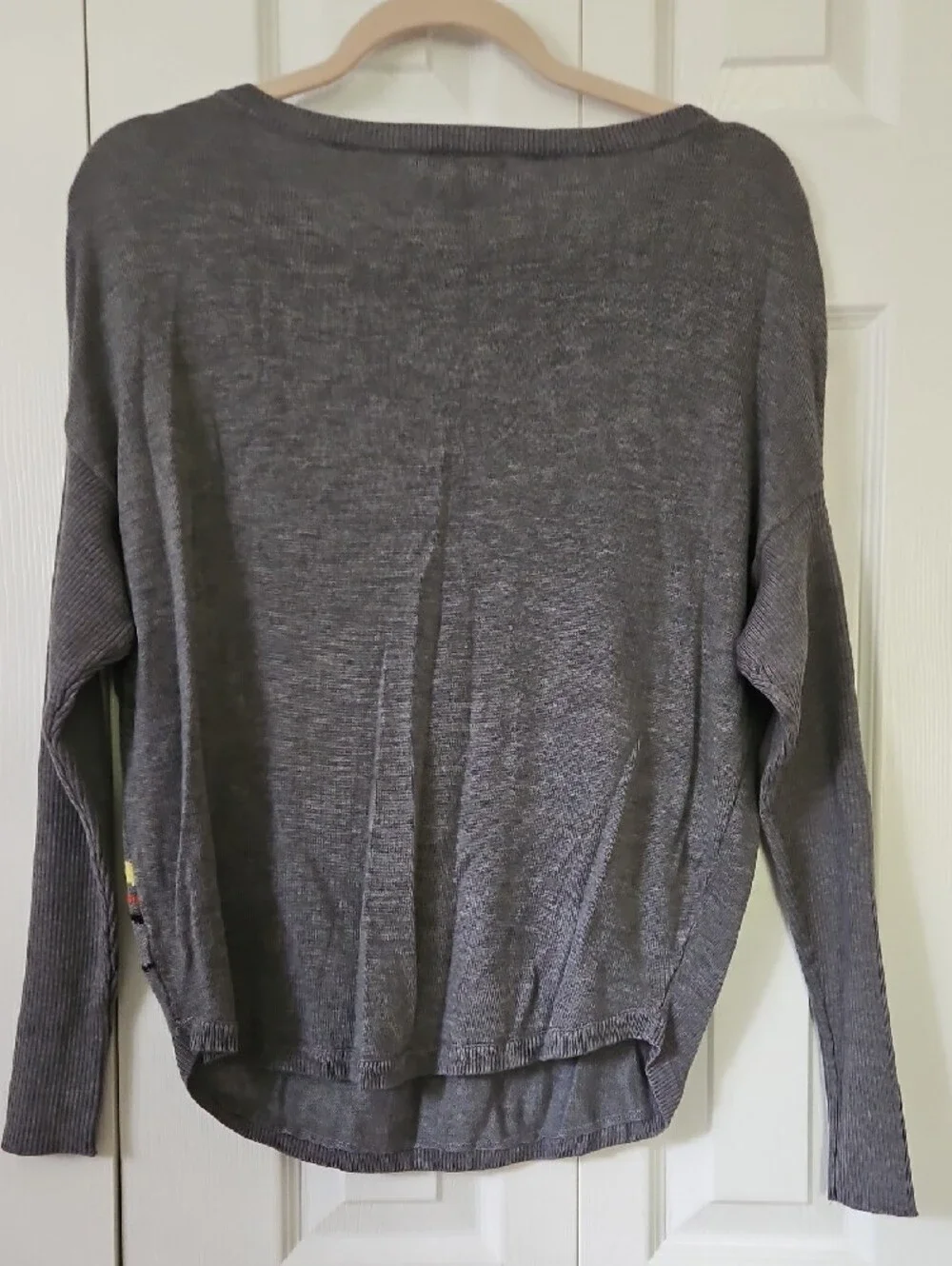 New York & Company Gray Sweater with Red and Yellow Floral Design